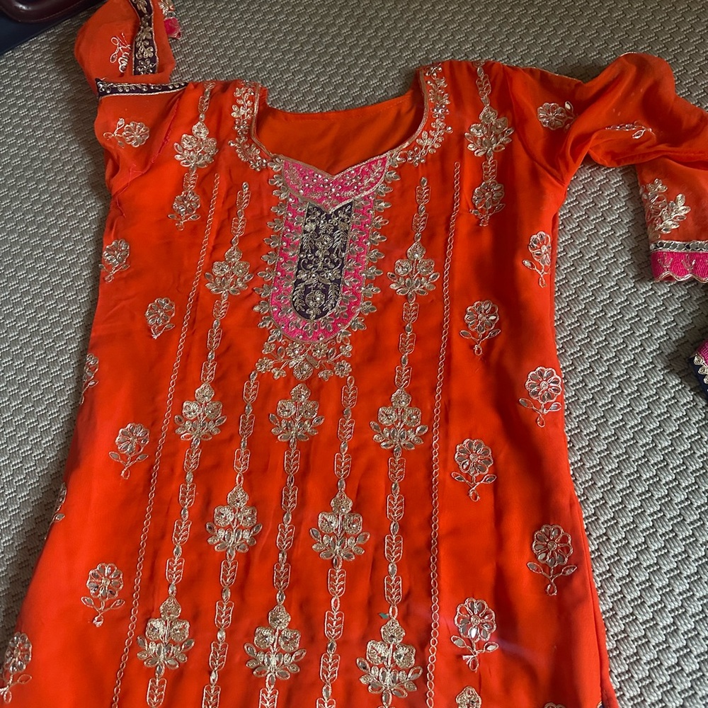 Vibrant Orange Embroidered Kurta